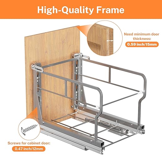 Tiltable 10° Pull Out Trash Can Under Cabinet with 40Qt Bin, Under Sink Trash Can with Soft-Close Slides, Cabinet Trash Can Pull Out Kit, Easy to Take Out Bin for Minimum Cabinets Opening 12" W