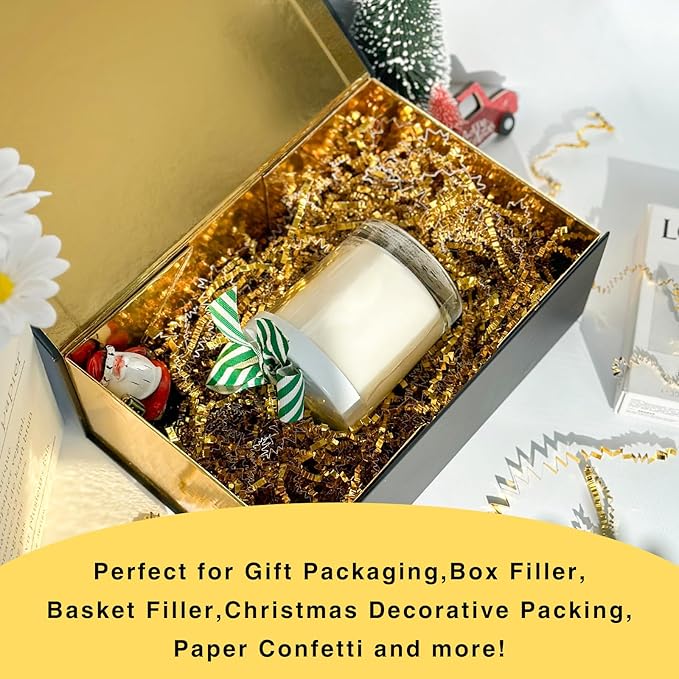 2LB Crinkle Cut Paper Shred Filler for Bag Gift Box Basket Confetti Paper Shreded Stuffing Decoration for Valentine's Day Holiday Party(Gold)