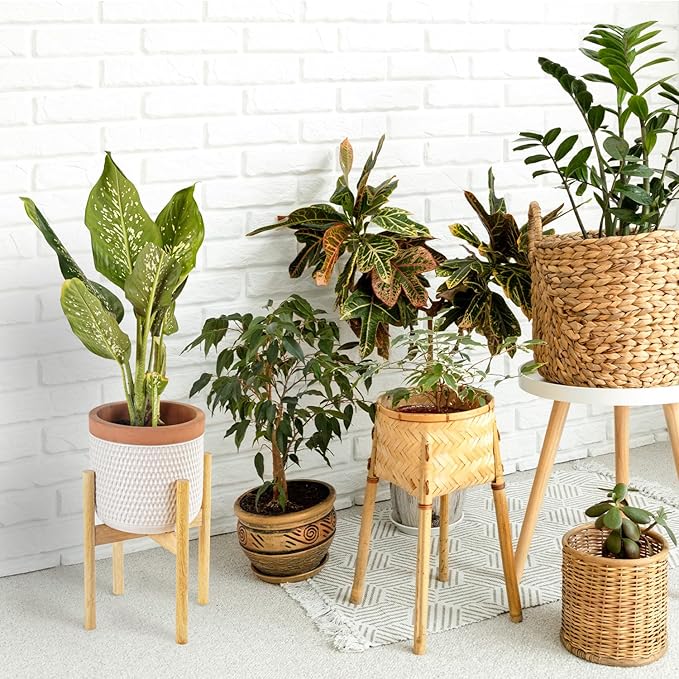 Wood 11.9" x 12.5" Plant Stand Indoor Outdoor, Wooden Single Floor Plant Pot Holder, Natural Plant Stand, Assembly Required (Excluding Potted Plants)