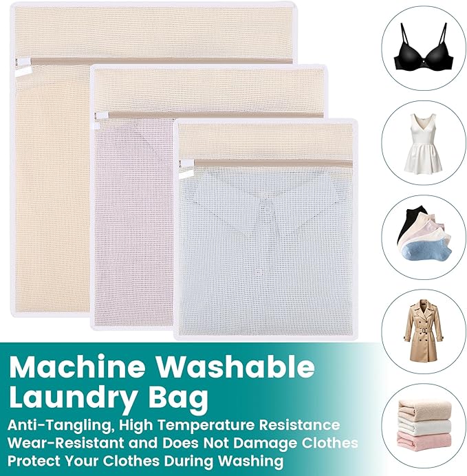4Pcs Durable Cotton Mesh Laundry Bags for Delicates, 12×16inch Breathable Laundry Mesh Wash Bags with Sturdy Zipper for Delicates, Clothes, Pants, Underwear, Bra, Socks (M)