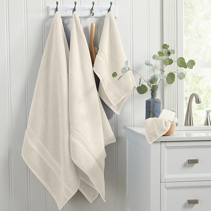 Springtree Home Luxury Viscose from Bamboo Bath Towel Set 6 Piece Set | 35% Viscose from Bamboo - 65% Cotton | Absorbent Quick-Dry Towels for Bathroom | Oeko-TEX Standard 100 Cotton | Sand