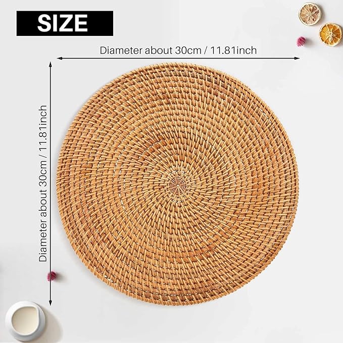 Natural Rattan Woven Placemats Round Tableware Mats Anti Slip Place Mat Multifunctional Placemat 30cm