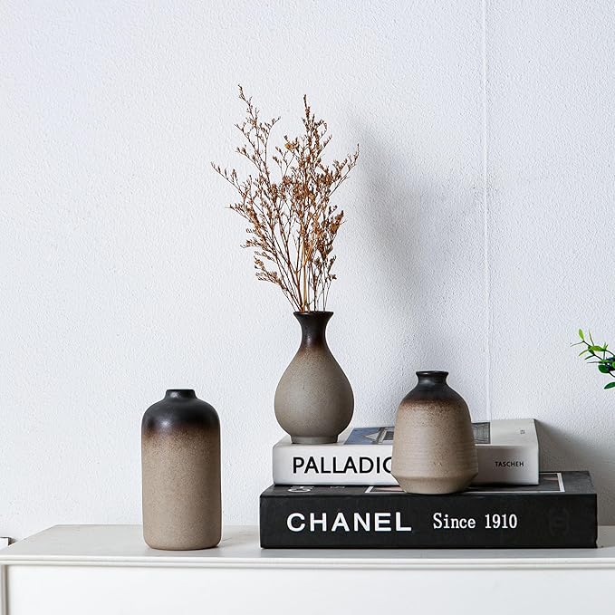 Rustic Ceramic Bud Vase Set of 11, Small Vases for Pampas Grass, Flowers, Modern Farmhouse for Home Decor, Vintage Decor, for Living Room, Dining Table & Shelves