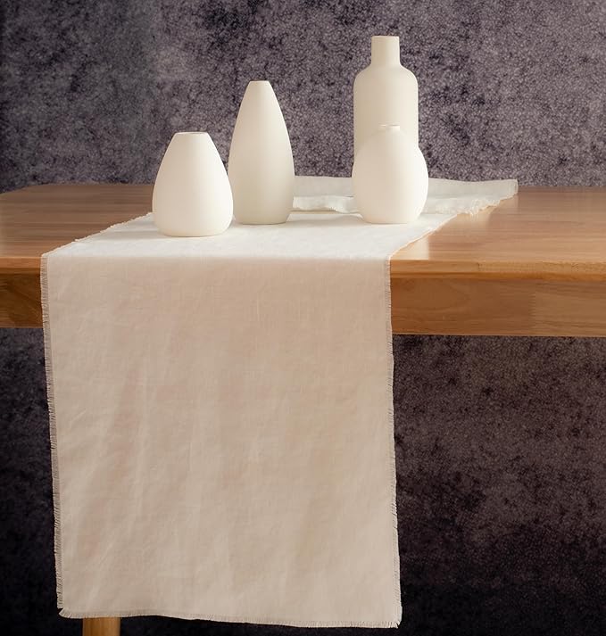 Table Runner with Fringe- 14x120 Inch Off White, 100% Pure Linen Table Runner for Chirstmas, Easter, Thanksgiving, Party, Wedding, Winter, Handmade