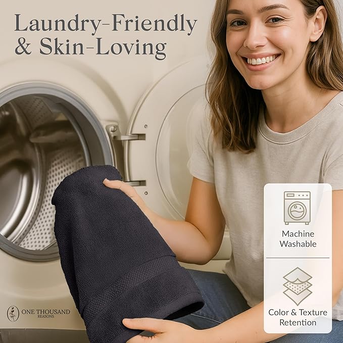 Premium Staple Cotton Bathroom Towel Set - Dark Gray 600 GSM 6-Piece Luxury Bath Towel Set 1 Stripe - 2 Bath Towels, 2 Hand Towels & 2 Washclothes Set - High Absorbent & Quick Dry for Gym, Spa, Hotel