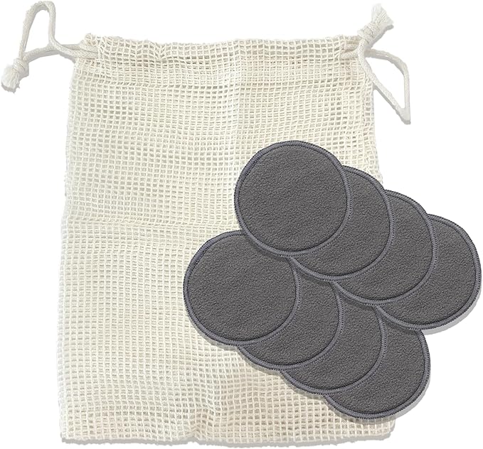 24 Packs Reusable Cotton Rounds - Washable Bamboo Charcoal Makeup Remover Pads, Soft Reusable Face Pads for All Skin Types & Cleansing with Cotton Bag, No Waste