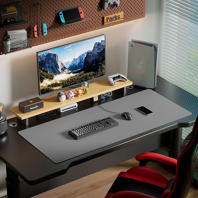 Aothia Leather Desk Pad Protector, Office Desk Mat, Large Mouse Pad, Laptop Desk Pad, Non-Slip PU Leather Desk Blotter, Waterproof Desk Writing Pad for Office and Home (Light Grey, 55" x 24")