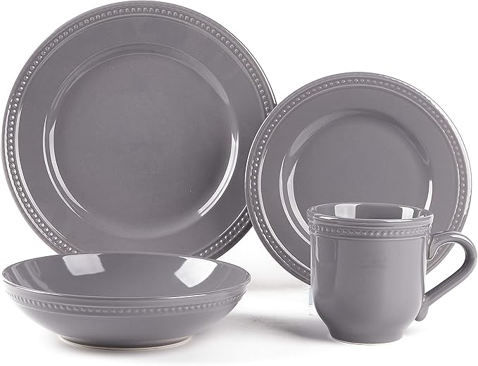 Pearl Dots Stoneware Dinnerware (16pc Set, Grey)