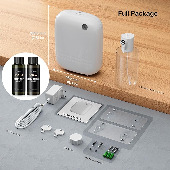 Airversa Waterless Essential Oil Diffuser (400 mL Capacity) Starter Kit 200mL Fragrance Scent Oils, Up to 2000 sq ft Aromatherapy Smart Scent Air Machine for Home, Large Room, Office, ANW Kit White