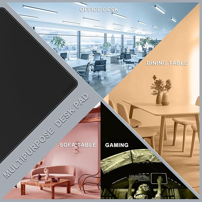 CENNBIE Leather Desk Mat Protector, 35.5" x 16" Extra Large Leather Office Desk Pad Mat for Full Desk, Computer Desk Mat on top of desks - Oversized Large Mouse Pad (Black)