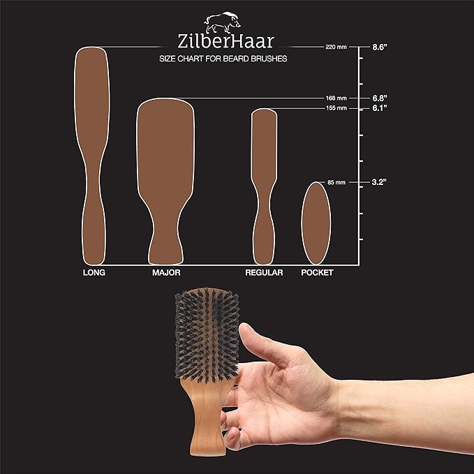 ZilberHaar Major – Men's Hair and Beard Brush – Soft Boar Bristles – Massages and Exfoliates Skin and Scalp – Ideal Men's Grooming Accessory – Made in Europe