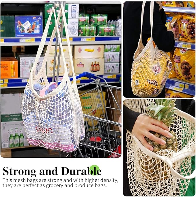 YOYI YOYI Reusable Produce Bags Cotton Mesh Grocery Bags,Washable Portable Vegetable Bag, 100% Cotton Mesh String Organizer Shopping Bag Handle Net Tote