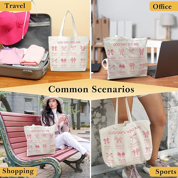 Pink Bow Canvas Tote Bag