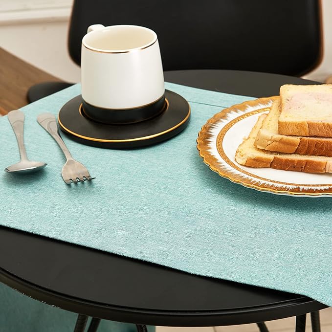 Mebakuk Linen Farmhouse Table Runner Large Burlap Style Soft and Waterproof Decorative Fabric Runner for Outdoor Wedding and Dinner (14 x 108 Inch,Turquoise Blue )