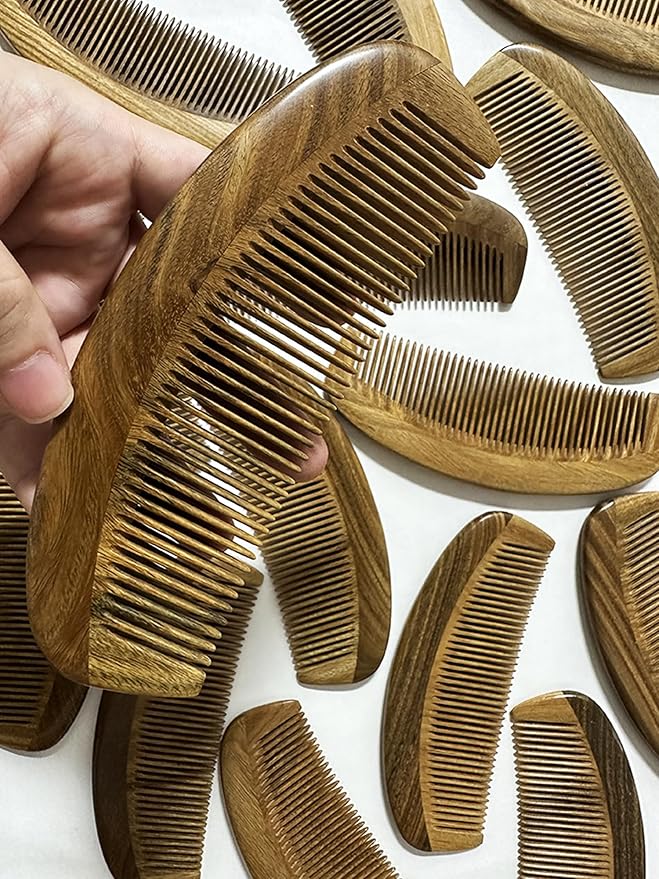 Green Sandalwood Teasing Hair Comb - Anti Static Fine Tooth Wooden Styling Brush for Smoothing, Detangling & Volumizing Thin/Fine Hair (No Handle)