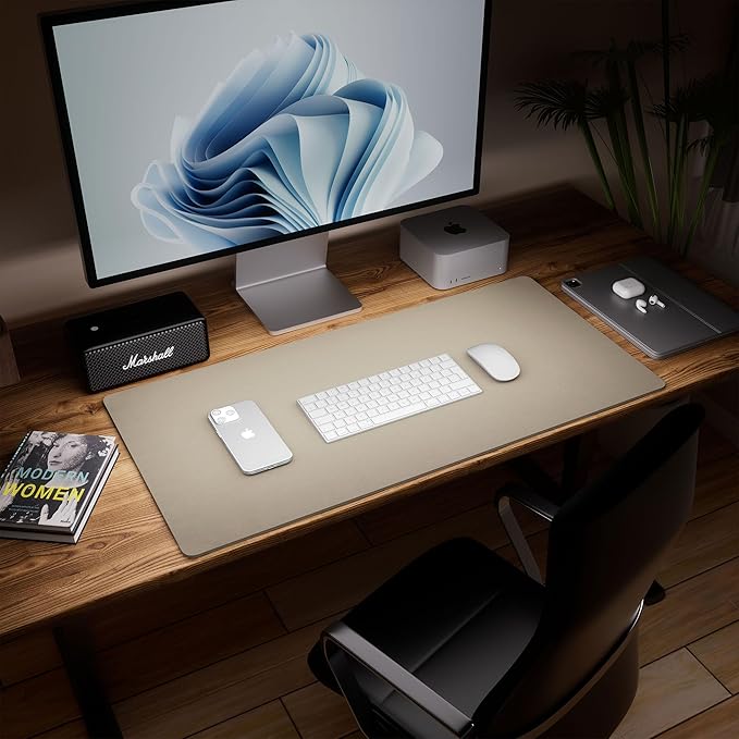 Aothia Dual-Sided Desk Pad - Leather Desk Mat, Natural Cork Desk Pad Protector, Large Mouse Pad for Desk, Waterproof Desk Blotter Pad, Desk Writing Pad for Office Work/Home, Coffee (37.8"x17")