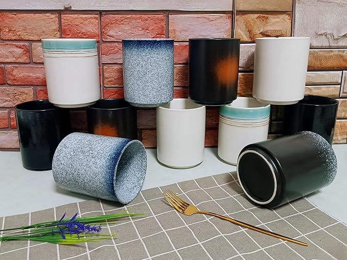 Medium Stoneware Kitchen Utensil Holder for Kitchen Counter Short Cooking Utensil Holder for Countertop Spatula Holder Small Utensil Crock Cutlery Holder Silverware Caddy Flower Vase (Stone Blue)