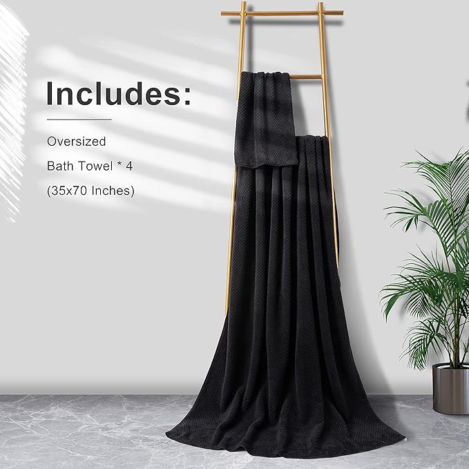 Extra Large Bath Towel Sheet Set 35x70 Inches - Oversized Bath Towels Set,Jumbo Large Microfiber - Quick Dry, Lightweight,Super Soft,Highly Absorbent Towel Set for Bathroom,Hotel,SPA,Pack of 4 (Black)