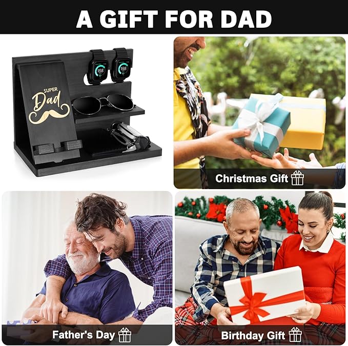 Fathers Day for Dad, Dad Birthday Gifts, Wood Phone Docking Station, Nightstand Organizer, Gifts for Dad, Christmas Father's Day Dad Gifts from Daughter Son, Organiser Birthday Presents for Dad