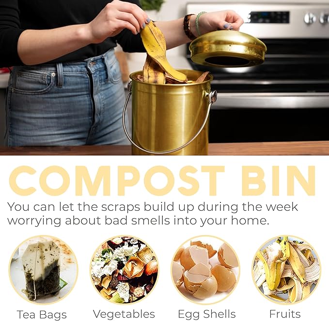 EPICA Countertop Compost Bin Kitchen | 1.3 Gallon | Odorless Composting Bin with Carbon Filters | Indoor Compost Bin with Lid | Stainless Steel Kitchen Composter for Food Scraps & Waste Recycling
