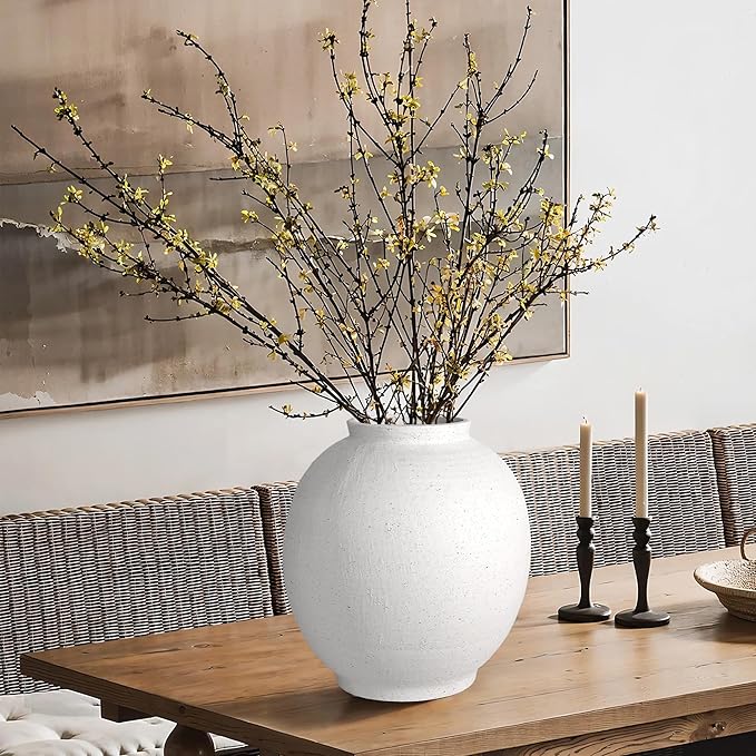 White Ceramic Large Vase - 11 Inch Round Modern Ceramic Vases,Tall Vase for Decor Living Room Table Decor and Festive Home Interiors