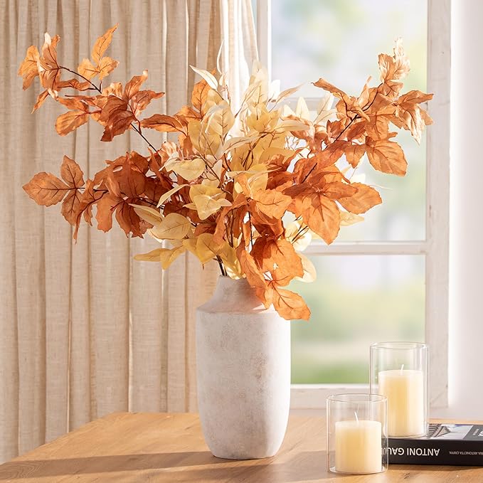 Mitt&Ditt Ceramic Flower Vase, 12.5 inch Tall Off-White Vase, Large Decorative Terracotta Vases, Farmhouse Rustic Pottery Vases for Home Decor, Living Room, Table