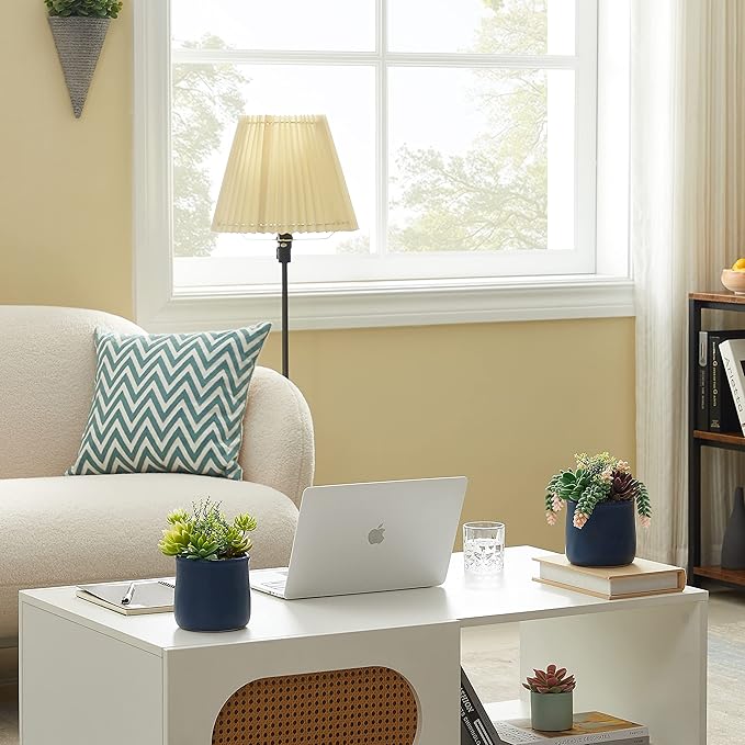 Artificial Succulent in Ceramic Pots, 2 Packs Large Faux Fake Plants Navy Blue for Desk,Office, Bedroom, Living Room, Bathroom Office Shelf Home Décor