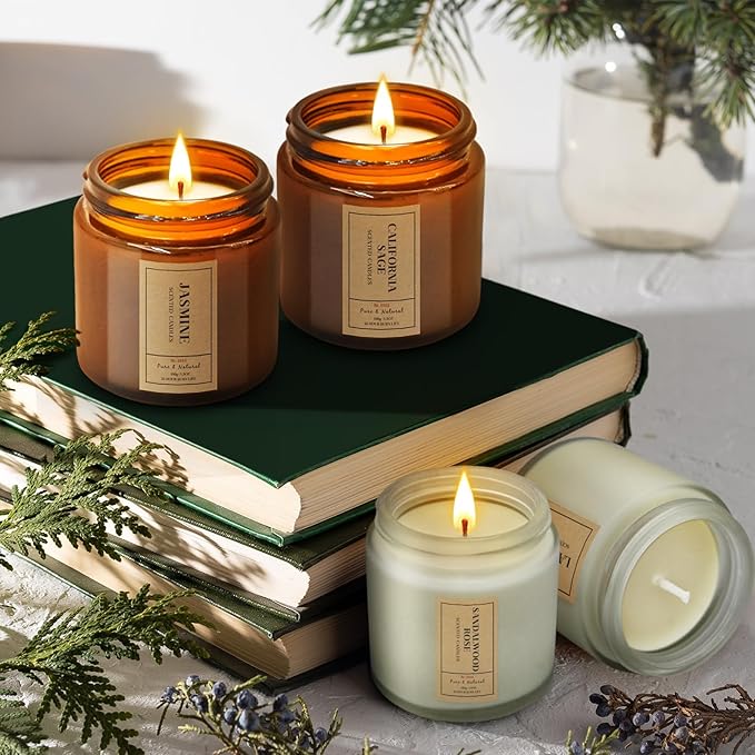 Christmas Candle Gift Set for Home – 4 Pack Scented Soy Wax Candles, Lavender, Jasmine, Sandalwood & Sage – Long Lasting Aromatherapy Candles for Relaxing, Gifts for Women, Mom & Holiday Home Decor