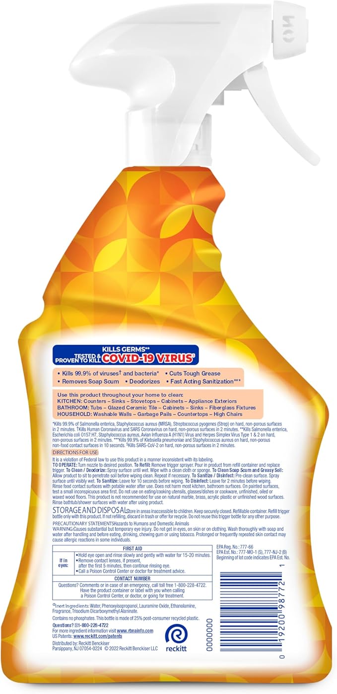 Lysol All Purpose Cleaner Spray, Multi-Purpose Disinfecting Spray, Kitchen & Bathroom Cleaner, Mango & Hibiscus Scent, 32 Fl Oz