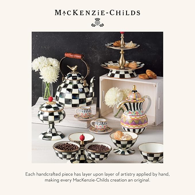 MACKENZIE-CHILDS Enamel Everyday Bowl, Serving Bowl for Entertaining, Small, Black-and-White Courtly Check, Set of 1