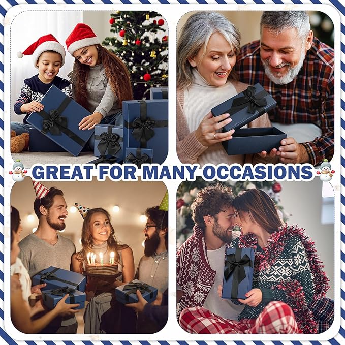 Tenceur 10 Pcs Gift Boxes with Lids Heavy Duty Nested Assorted Sizes Cardboard Gift Boxes for Presents with Ribbon for Xmas Holiday Present(Blue,5 Size)