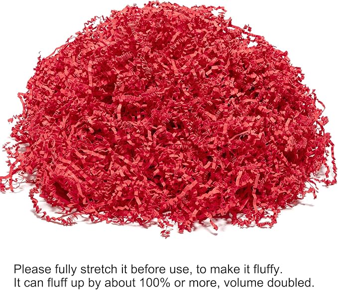 Mefleet 2 LB Crinkle Cut Paper Shred Filler Red Crinkle Shredded Paper for Gift Box - Gift Basket Bag Filler - Grass Cushion Stuffing for Valentine's Day Holiday Packaging Wrapping