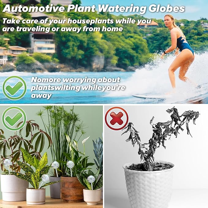 Plant Watering Globes, 6PCS Iridescent Rainbow Gradient Color Clear Glass Bulbs Self Watering Spikes Planter Insert, Automatic Plant Waterer Bulbs Devices for Various Plants