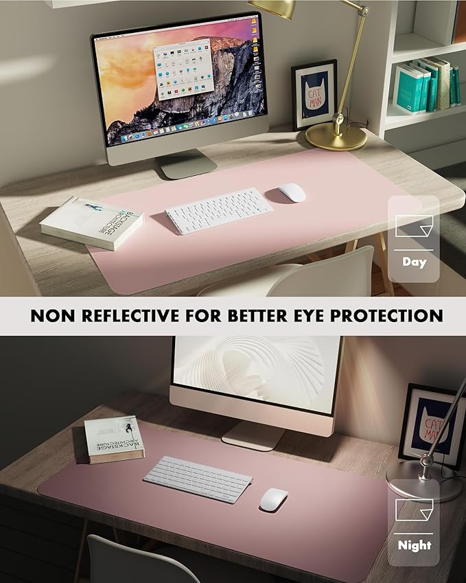 YSAGi Double-Sided Desk Pad, Leather Desk Mat, Eco Cork Desk Pad Protector, Large Mouse Pad for Desk, Waterproof Desk Blotter Pad, Desk Writing Pad for Office Work/Home(23.6"x13.7",Pink+Cork)