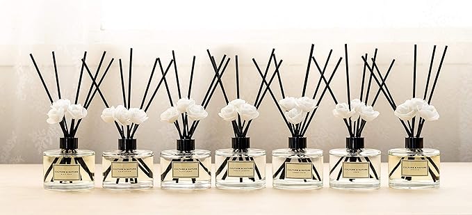 CULTURE & NATURE Reed Diffuser Set 6.7oz (200ml) White Rose Scented Diffuser with Sticks Home Fragrance Reed Diffuser for Bathroom Shelf Decor