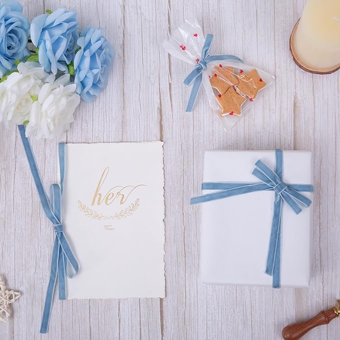 Vintage Dusty Blue Velvet Ribbon Christmas Ribbon for Gift Wrapping Crafts Christmas Tree Ornaments Garland Decorations, 3/8 Inch X 25Yd