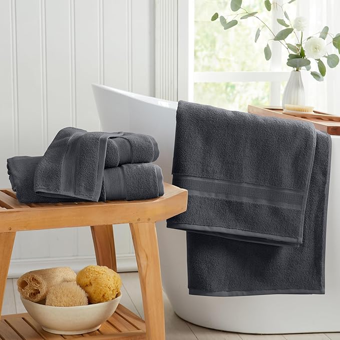Springtree Home Luxury Viscose from Bamboo Bath Towel Set of 4 | 35% Viscose from Bamboo - 65% Cotton | Absorbent Quick-Dry Towels for Bathroom | Oeko-TEX Standard 100 Cotton | Iron Grey