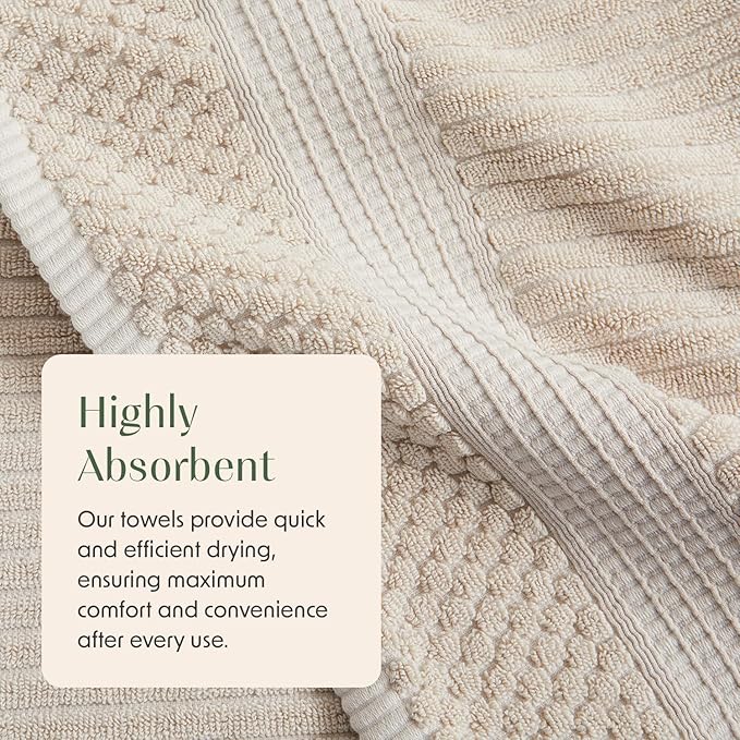 Springtree Home 100% Cotton Bath Towel Set of 4 | Super Soft & Absorbent with Quick-Dry Fibers | 4 Bath Towels |Textured and Durable Cotton | Krista Collection (Beige)