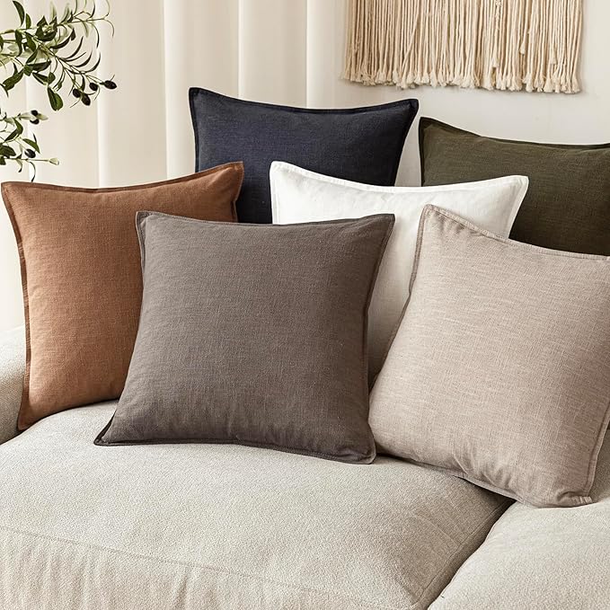 Foindtower Set of 2, Decorative Linen Soild Throw Pillow Covers Soft Accent Euro Cushion Case Farmhouse Neutral Pillowcase for Chair Couch Sofa Bedroom Living Room Home Decor 18 x 18 Inch Light coffee