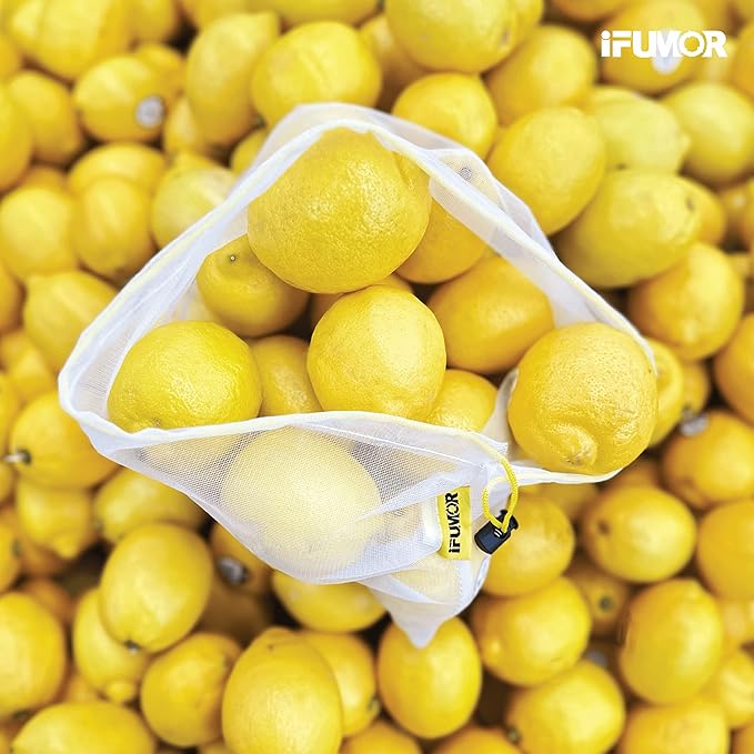 15-Pack Reusable Produce Bags – Heavy Duty Washable Mesh Grocery & Vegetable Bags with Drawstring, Eco-Friendly for Fruits, Food, Toys & Travel Storage