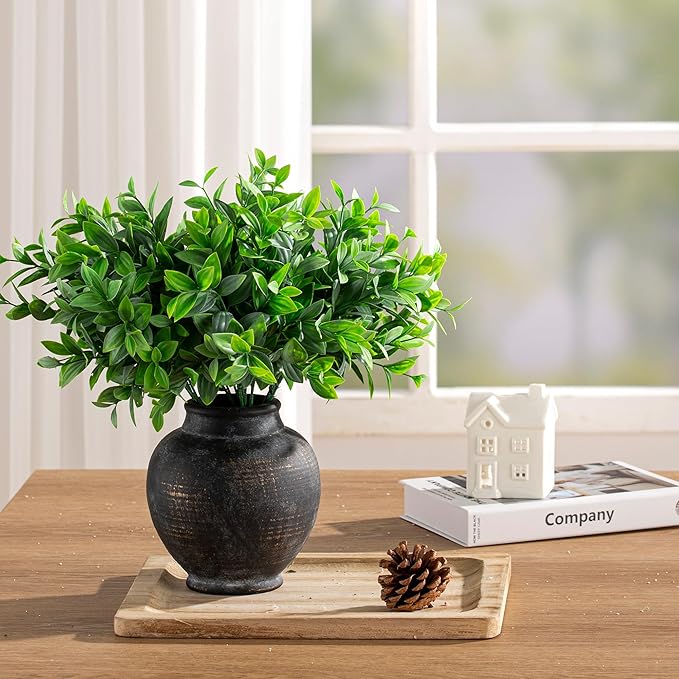 Ceramic Rustic Vase, 6 Inch Small Flower Farmhouse Vase Decorative Vase Short Pottery Vases for Home Decor Table Living Room Entryway Mantel Bookshelf Bedroom Bathroom Kitchen - Black