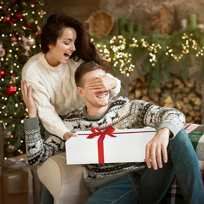 YANGTE 24 Premium Gift Boxes with Lids for Presents, Extra Large White Boxes for Wrapping Gifts, 4-inch Deep Clothing Gift Boxes for Robe, Sweater, Shirt and Christams Gift