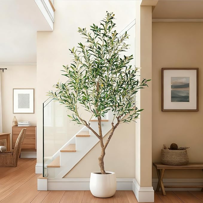 7ft Artificial Olive Tree Faux Olive Plant for Home Decor, Large Fake Olive Tree Modern Farmhouse Style, Floor Plant for Indoor Artificial Trees for Home Decor Indoor, Arbol de Olivo Artificial