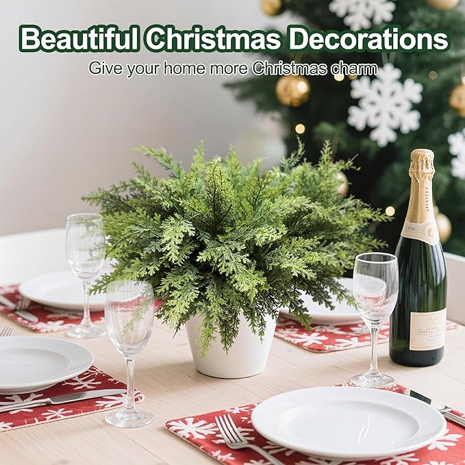 12Pcs 18" Real Touch Christmas Cedar Branches Artificial Realistic Christmas Greenery Pine Branches Faux Greenery Plants Stem for Vase DIY Crafts Garland Wreath Indoor Outdoor Home Decor