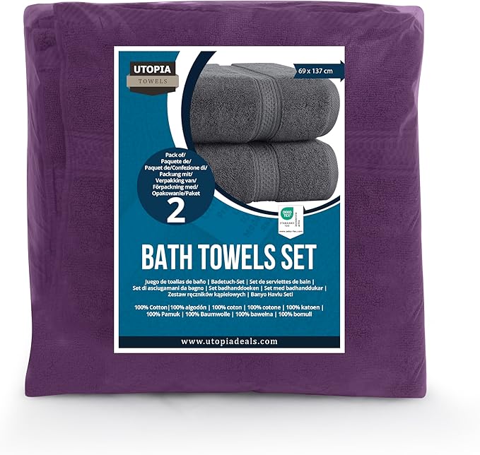 Utopia Towels 4 Pack Premium Bath Towels Set, 27 by 54 Inches, 100% Ring Spun Cotton 600GSM, Lightweight and Highly Absorbent Quick Drying Towels, Perfect for Daily Use, Plum