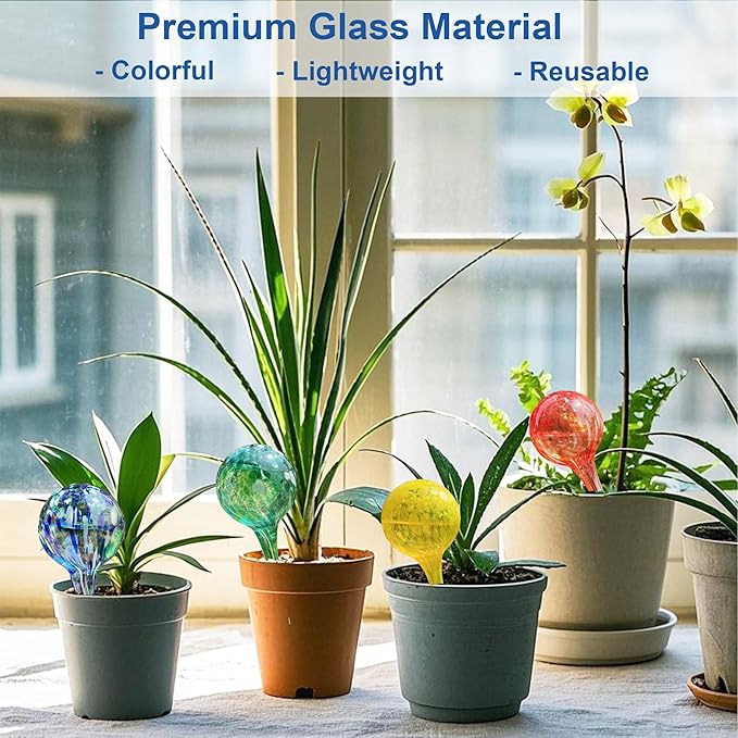 Automatic Plant Watering Globes - 6pcs Small Glass Self Watering Bulbs for Potted Plants - Multicolored Watering Devices for Vacation & Daily Care (Indoor/Outdoor)