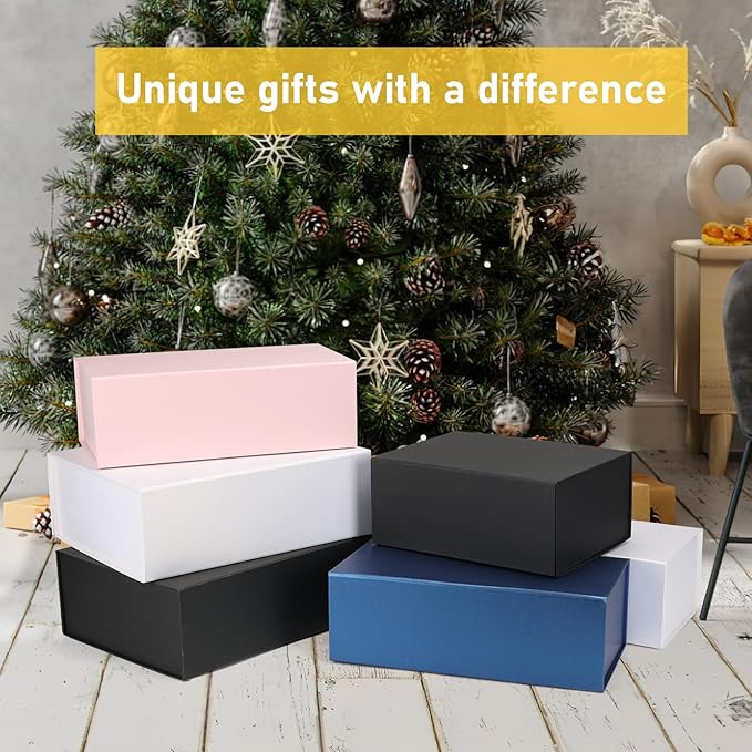 Ditwis 4 Pack 12x9x4 Inches Gift Boxes with Magnetic Closure Lids, White Magnetic Box for Wedding, Groomsmen Bridesmaid Proposal, Birthdays, Mother's Day