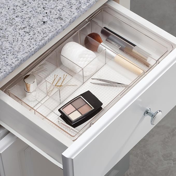 iDesign Expandable Vanity Drawer Organizer, The Clarity Collection – 11.25” to 18.5”, Clear