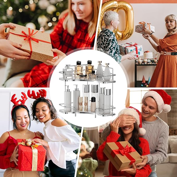 Seoneiro 2 Tier Corner Bathroom Counter Organizer, Cosmetic Skincare Organizer, Bathroom Countertop Perfume Tray Vanity Organizer, Kitchen Spice Corner Storage Shelf