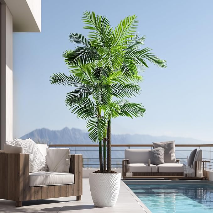 8.2FT Artificial Phoenix Palm Tree with Coconut Fruit Outdoor Indoor Decor Large Faux Coconut Silk Palm Tree Tropical Fake Tree Large Faux Sago Palm Plant for Home Yard Outside Patio Poolside